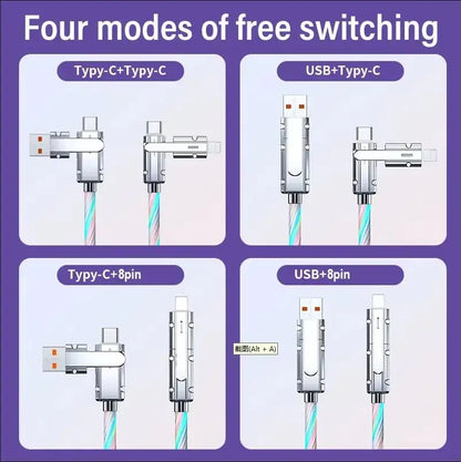 New Starry Sky RGB LED USB Type-C to Type-C to Lightning and 4 in 1 Fast Charging Cable for Iphone 15 14 Xiaomi Samsung HUAWEI