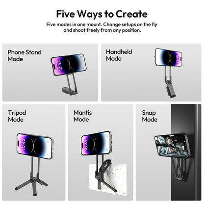 ULANZI Magnetic Phone Tripod for Iphone, MA38 Portable Phone Holder Mini Tripod for Magsafe with Double-Sided Strong Magnetic 1/4'' Arri Locating Hole Foldable Hook for Iphone 16 15 14 13 12
