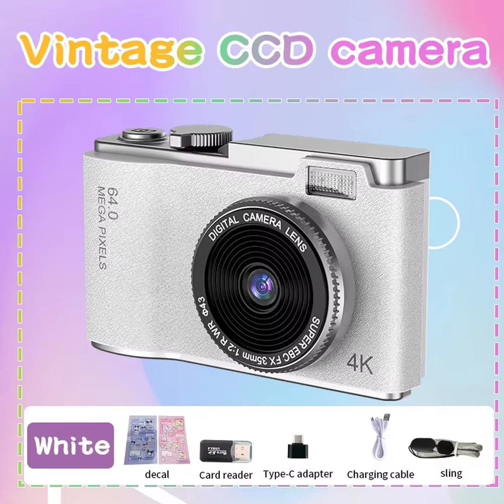 4K CCD Digital Camera for Student 48MP Compact Digital Photography Camera 180°Flip Screen Selfile Camera for Kid Adult Beginners