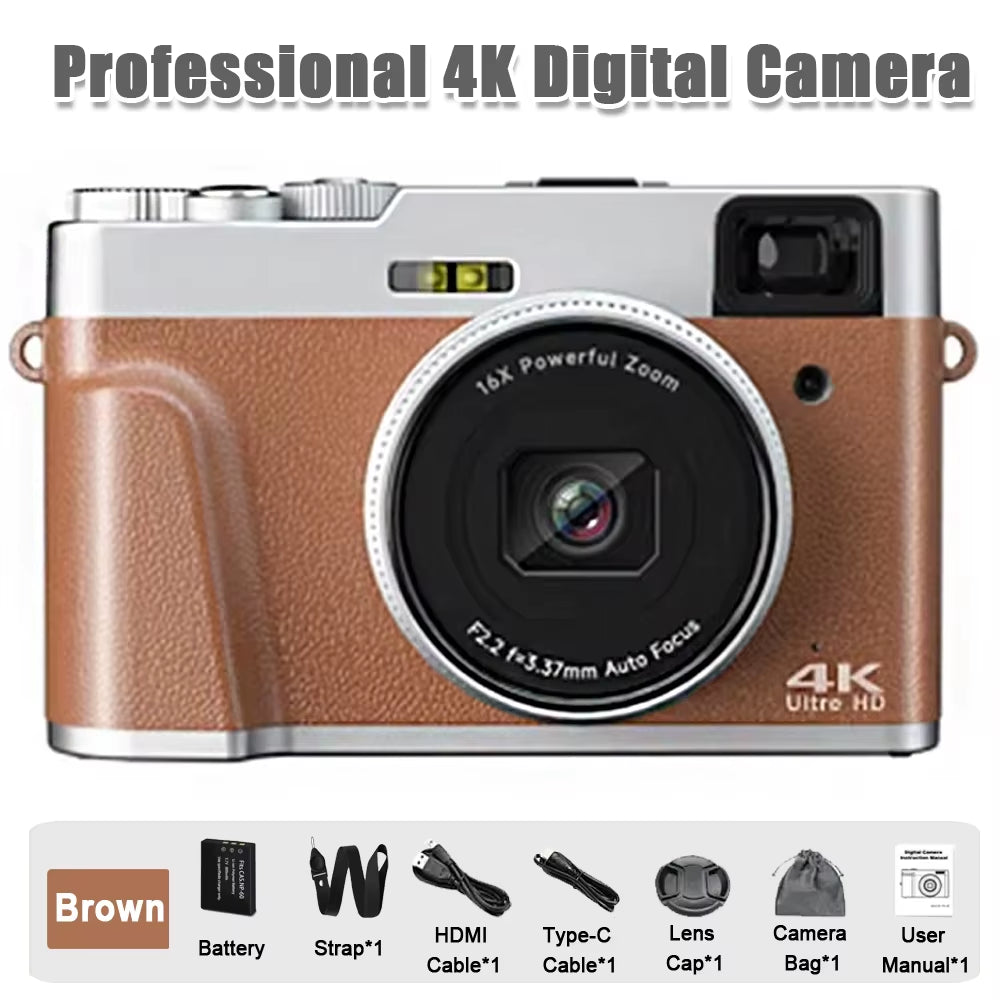 4K CCD Digital Camera for Student 48MP Compact Digital Photography Camera 180°Flip Screen Selfile Camera for Kid Adult Beginners