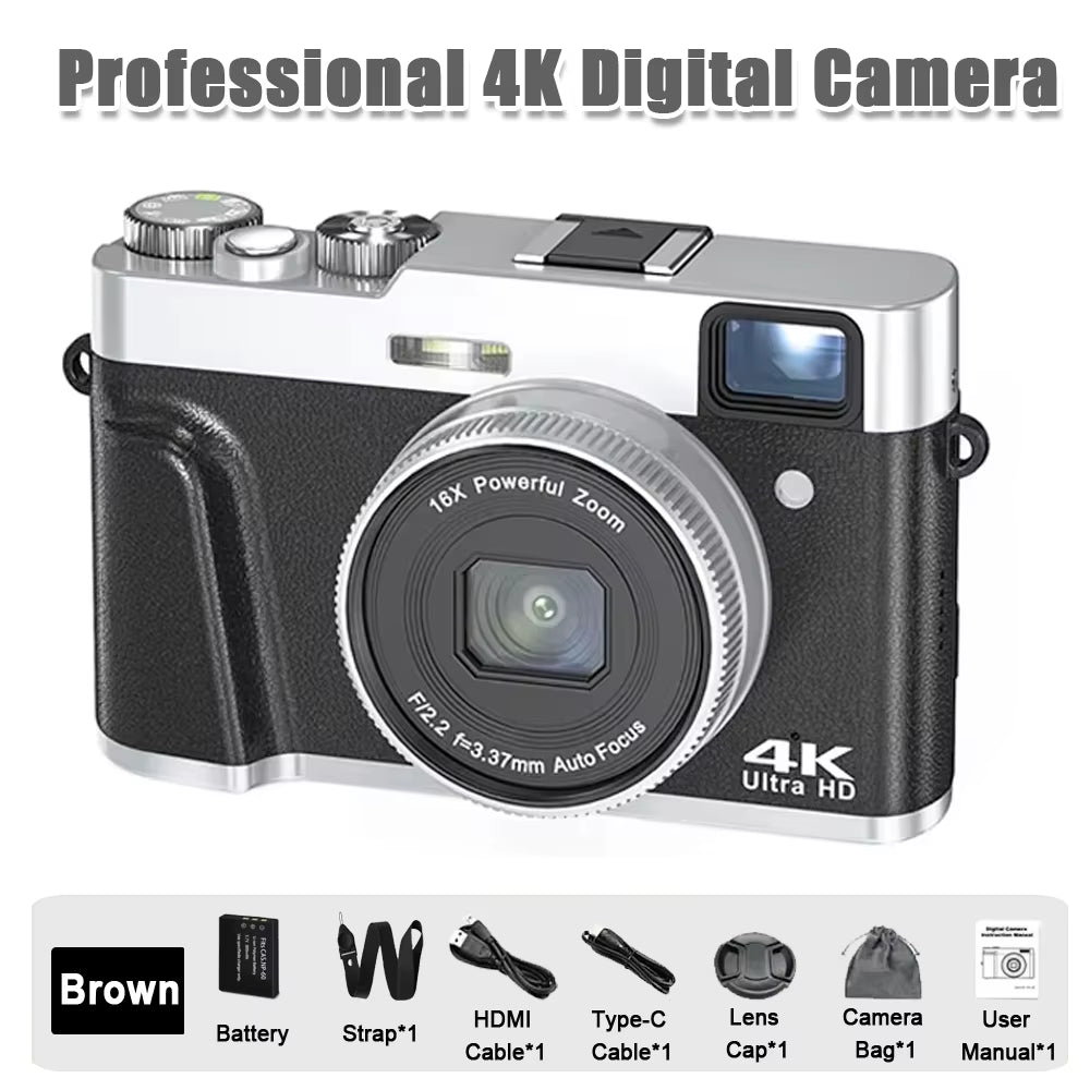 4K CCD Digital Camera for Student 48MP Compact Digital Photography Camera 180°Flip Screen Selfile Camera for Kid Adult Beginners