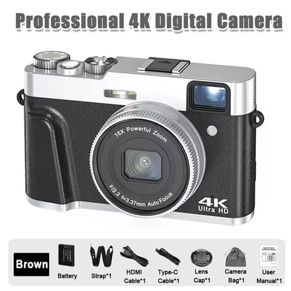 4K CCD Digital Camera for Student 48MP Compact Digital Photography Camera 180°Flip Screen Selfile Camera for Kid Adult Beginners