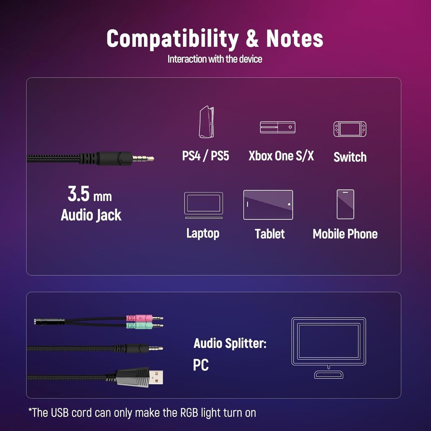 Gaming Headset for PC, Ps4, Ps5, Xbox Headset with 7.1 Surround Sound Gaming Headphones with Noise Canceling Mic, LED Light over Ear Headphones for Switch, Xbox Series X/S, Laptop, Mobile White