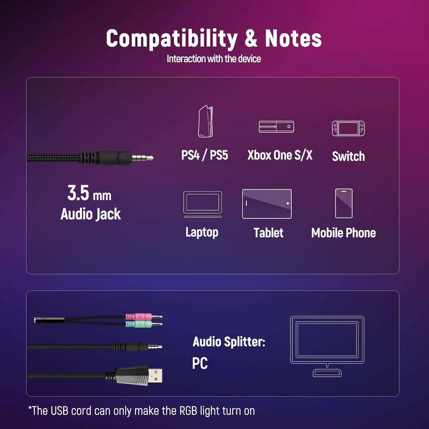 Gaming Headset for PC, Ps4, Ps5, Xbox Headset with 7.1 Surround Sound Gaming Headphones with Noise Canceling Mic, LED Light over Ear Headphones for Switch, Xbox Series X/S, Laptop, Mobile White