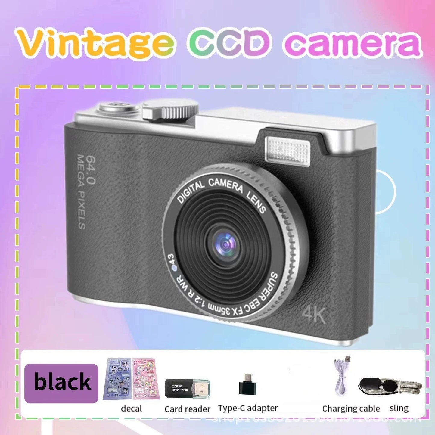 4K CCD Digital Camera for Student 48MP Compact Digital Photography Camera 180°Flip Screen Selfile Camera for Kid Adult Beginners