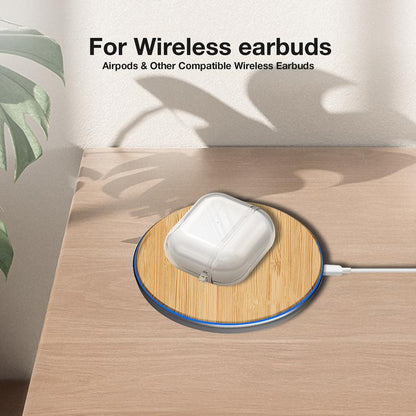 Bamboo Elegance Wireless Charger 15W QI Certified Charging Pad for Ultimate Convenience for Phone Earbuds Cordless Chargers for Iphone 8, Iphone 8 Plus, Iphone X Ect Smartphone Cellphone