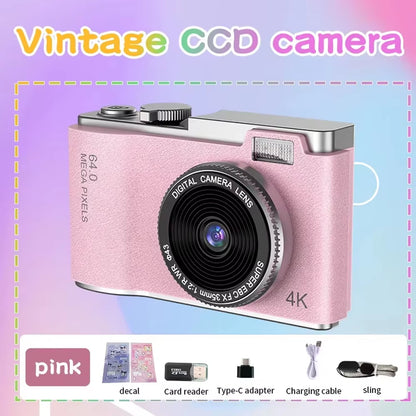 4K CCD Digital Camera for Student 48MP Compact Digital Photography Camera 180°Flip Screen Selfile Camera for Kid Adult Beginners