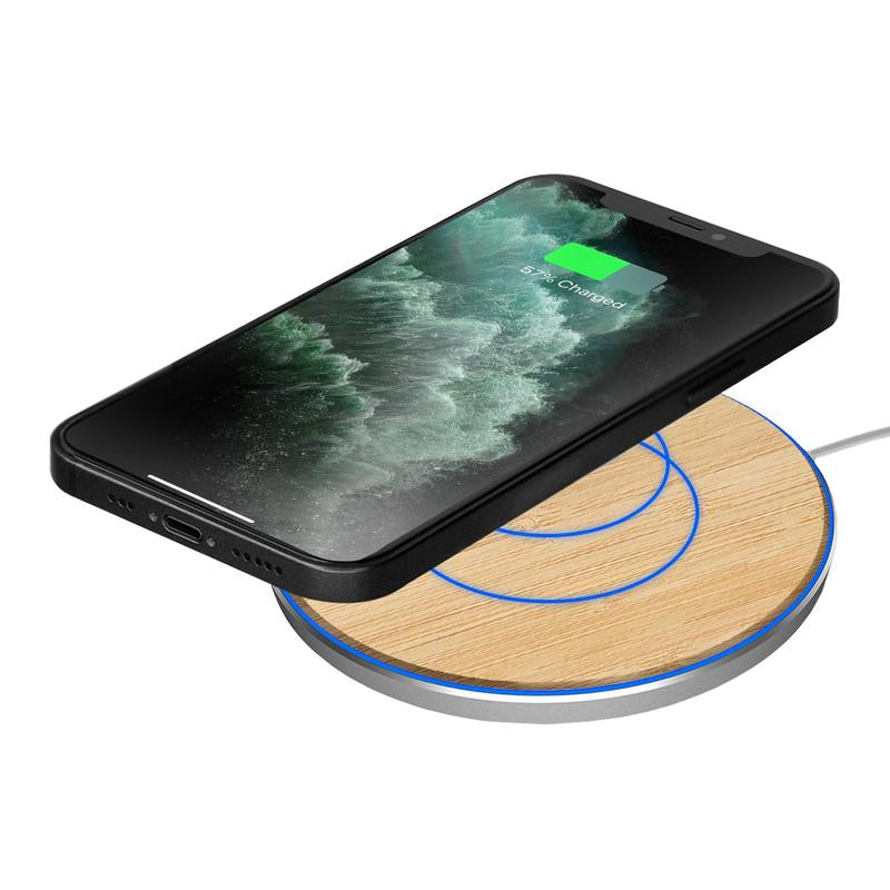 Bamboo Elegance Wireless Charger 15W QI Certified Charging Pad for Ultimate Convenience for Phone Earbuds Cordless Chargers for Iphone 8, Iphone 8 Plus, Iphone X Ect Smartphone Cellphone